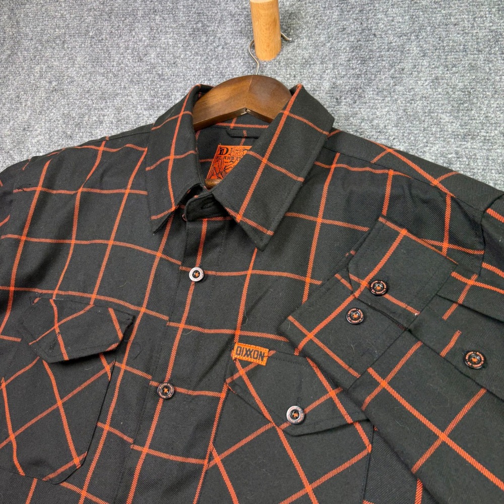 Dixxon Flannel Hallow Shirt Mens XL Black Orange Plaid D-Tech Button Up Long Slv